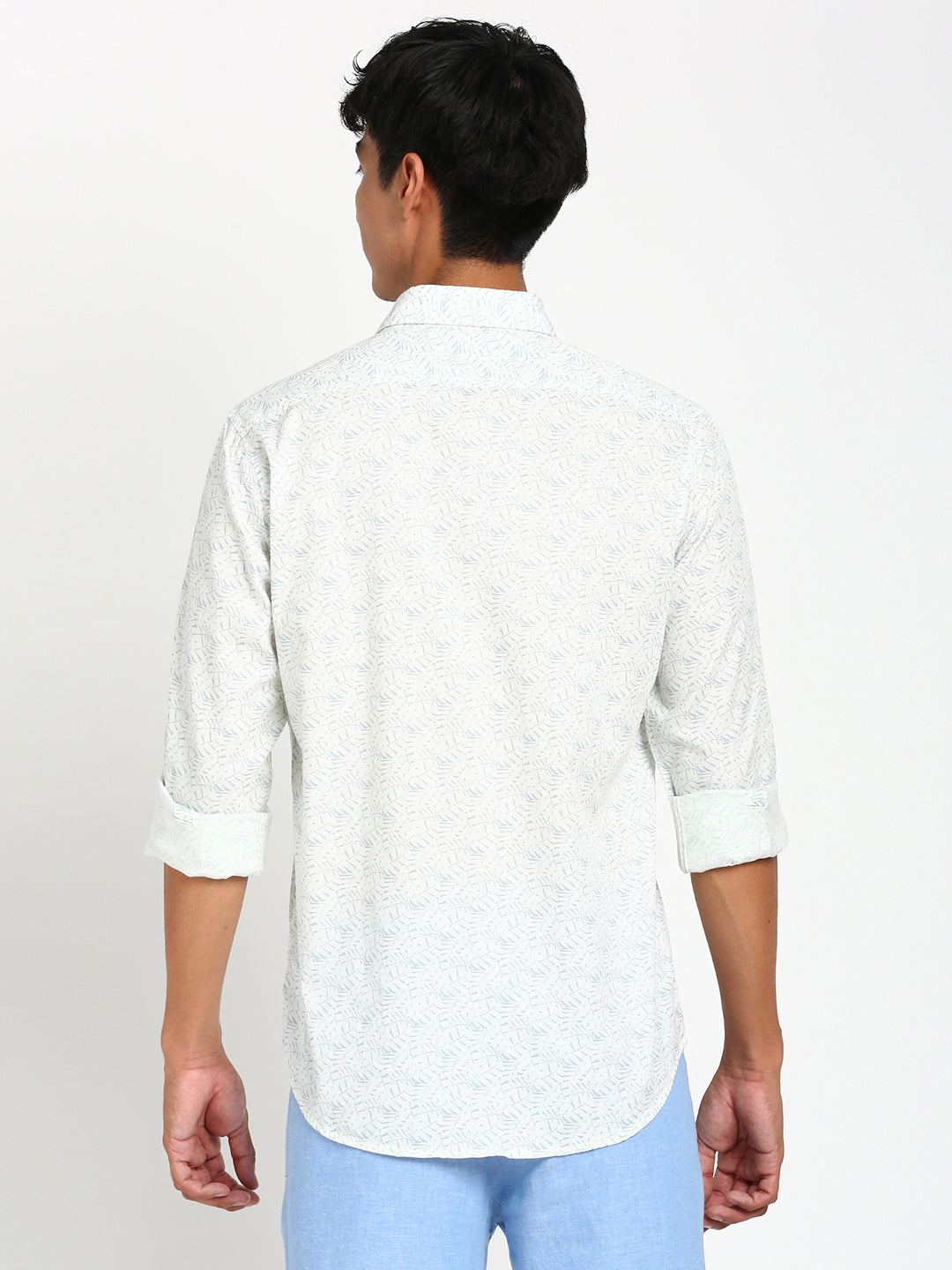 100% Cotton Grey Printed Slim Fit Half Sleeve Casual Shirt