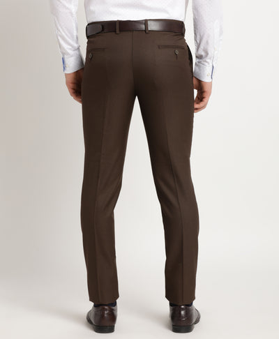 Poly Viscose Brown Dobby Ultra Slim Fit Flat Front Formal Trouser