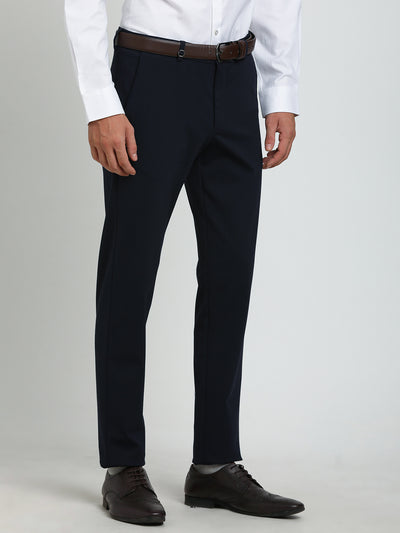 Cotton Blue Plain Slim Fit Flat Front Ceremonial Trouser