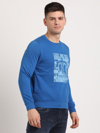 Cotton Stretch Blue Plain Regular Fit Full Sleeve Casual Pullover