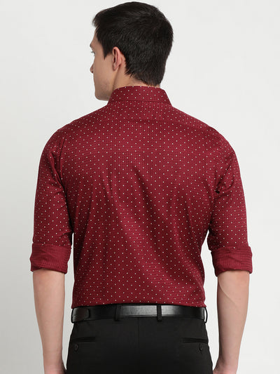 100% Cotton Maroon Printed Regular Fit Full Sleeve Formal Shirt