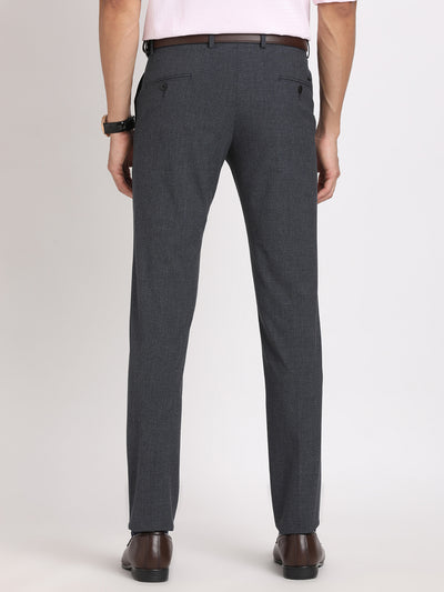 Poly Viscose Grey Checkered Slim Fit Flat Front Ceremonial Trouser