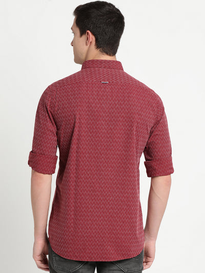 100% Cotton Maroon Dobby Slim Fit Full Sleeve Casual Shirt