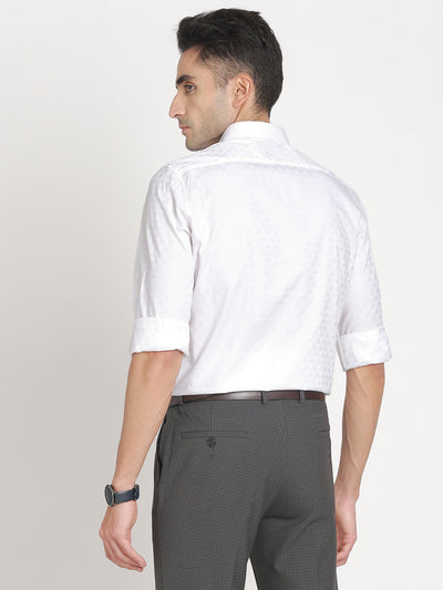 100% Cotton White Jacquard Slim Fit Full Sleeve Ceremonial Shirt