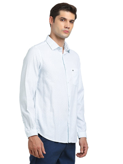 100% Cotton Sky Blue Printed Slim Fit Full Sleeve Casual Shirt