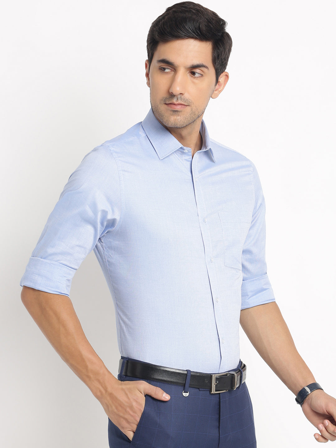 100% Cotton Light Blue Dobby Slim Fit Full Sleeve Formal Shirt