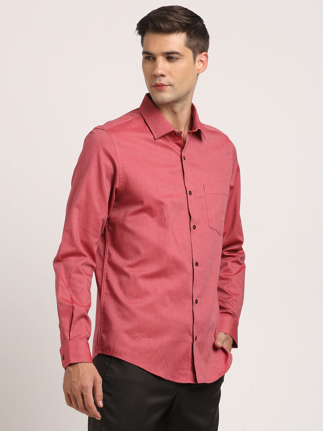 100% Cotton Brick Red Dobby Slim Fit Full Sleeve Formal Shirt