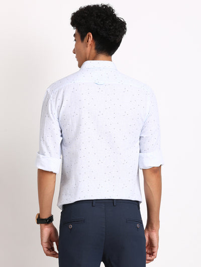 Cotton Linen White Printed Slim Fit Full Sleeve Casual Shirt