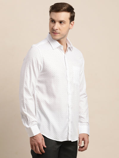 100% Cotton White Printed Slim Fit Full Sleeve Formal Shirt