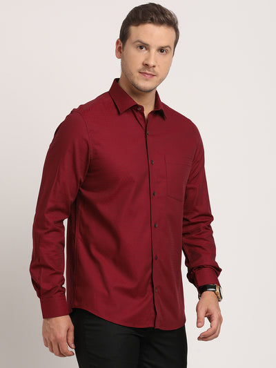 100% Cotton Maroon Dobby Slim Fit Full Sleeve Formal Shirt