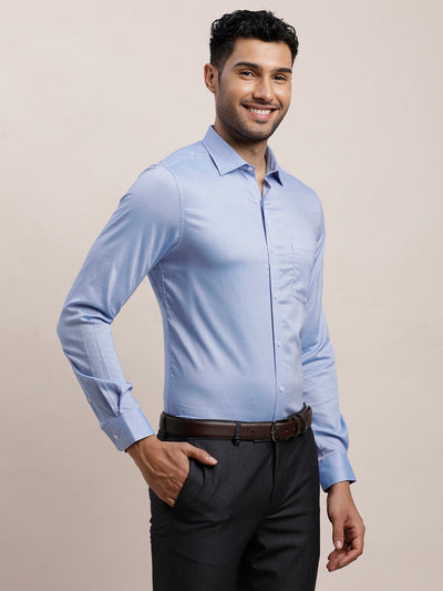 100% Cotton Blue Plain Slim Fit Full Sleeve Formal Shirt