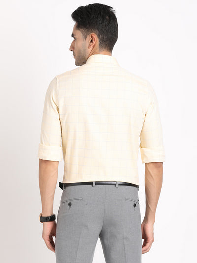 100% Cotton Yellow Checkered Slim Fit Full Sleeve Formal Shirt