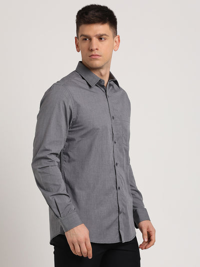 100% Cotton Grey Plain Regular Fit Half Sleeve Formal Shirt