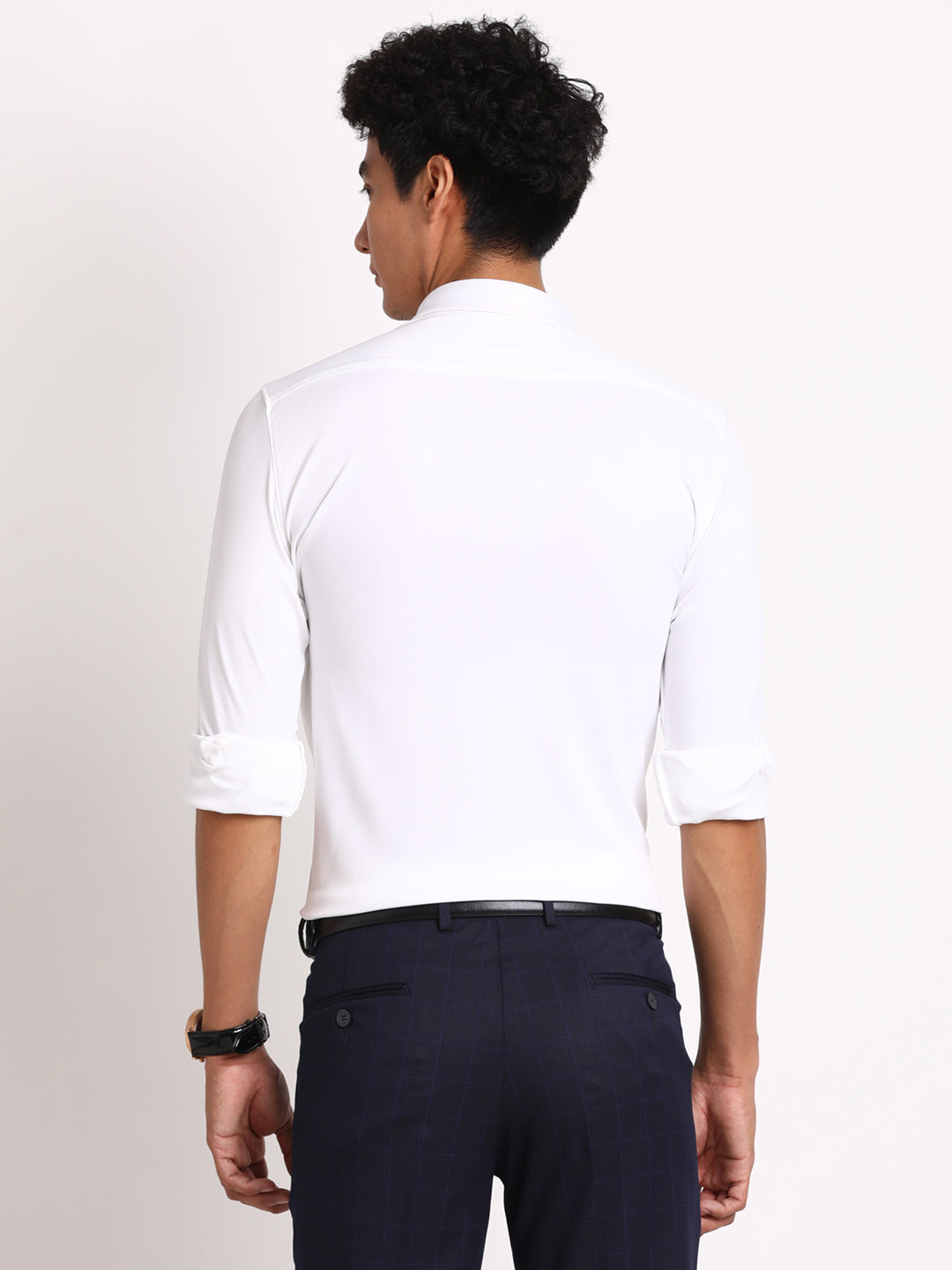 Poly Spandex Melange White Plain Ultra Slim Fit Full Sleeve Formal Shirt