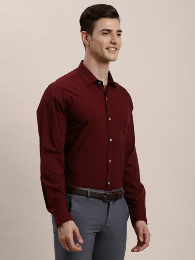 100% Cotton Maroon Plain Slim Fit Full Sleeve Formal Shirt