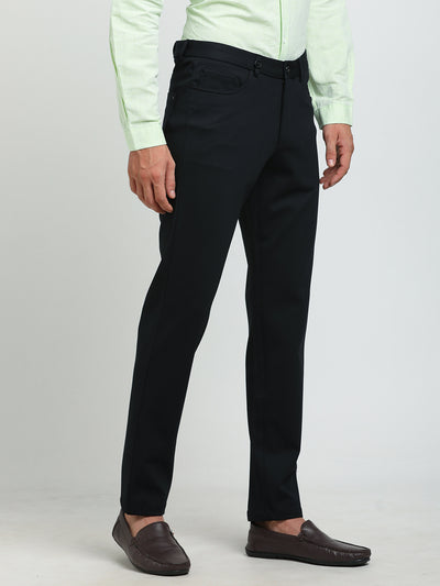 Cotton Dark Green Printed Slim Fit Flat Front Ceremonial Trouser