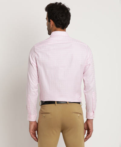 Giza Cotton Pink Checkered Regular Fit Full Sleeve Formal Shirt