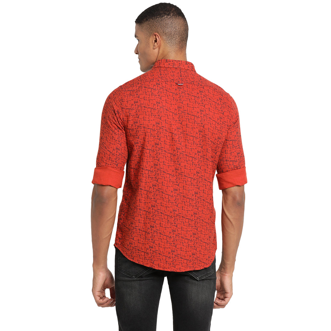Turtle Men Red Cotton Blend Printed Slim Fit Casual Shirts