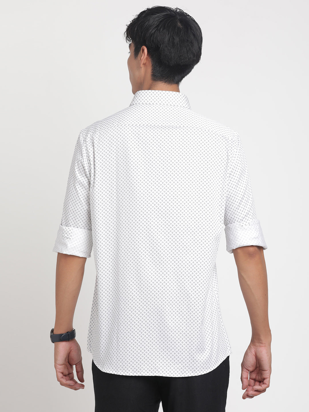 100% Cotton Off White Printed Slim Fit Full Sleeve Formal Shirt