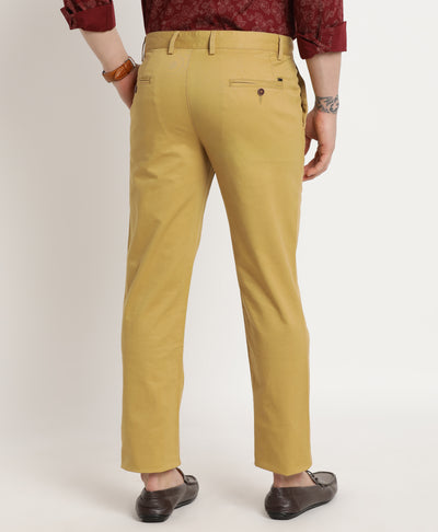 Cotton Stretch Sand Brown Plain Ultra Slim Fit Flat Front Casual Trouser