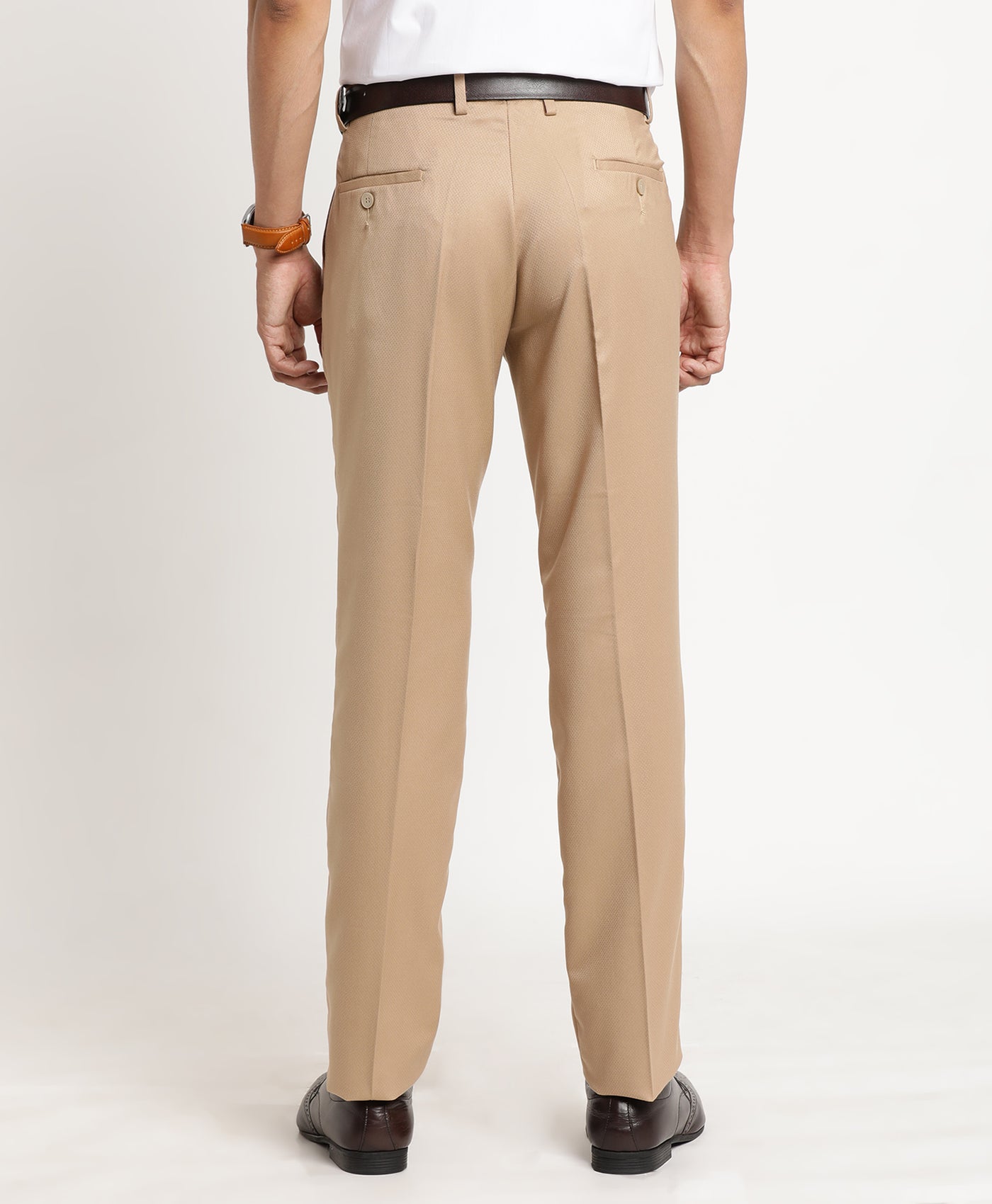 Khaki Checkered Slim Fit Flat Front Formal Trouser