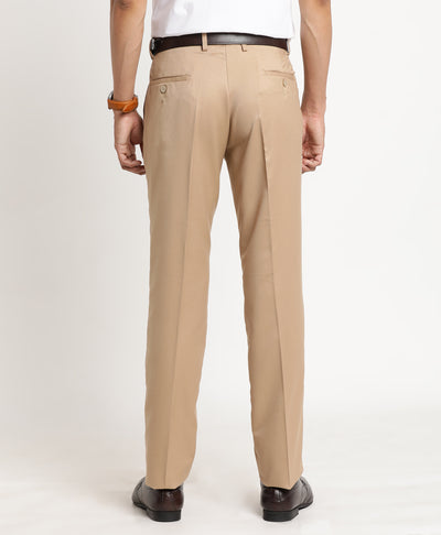 Khaki Checkered Slim Fit Flat Front Formal Trouser