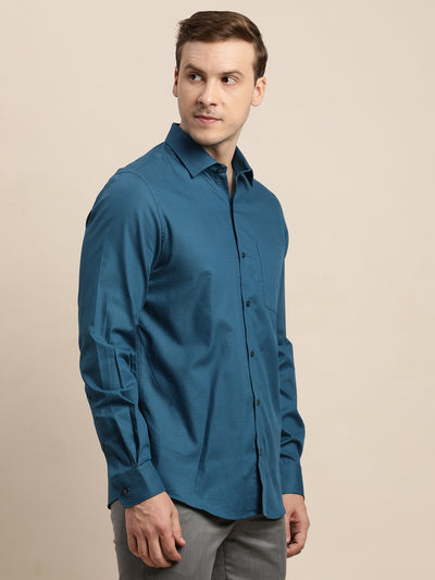 100% Cotton Green Dobby Slim Fit Full Sleeve Formal Shirt