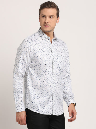 100% Cotton Grey Printed Slim Fit Full Sleeve Formal Shirt