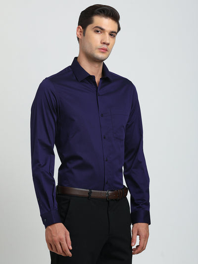 100% Cotton Indigo Blue Plain Slim Fit Full Sleeve Ceremonial Shirt