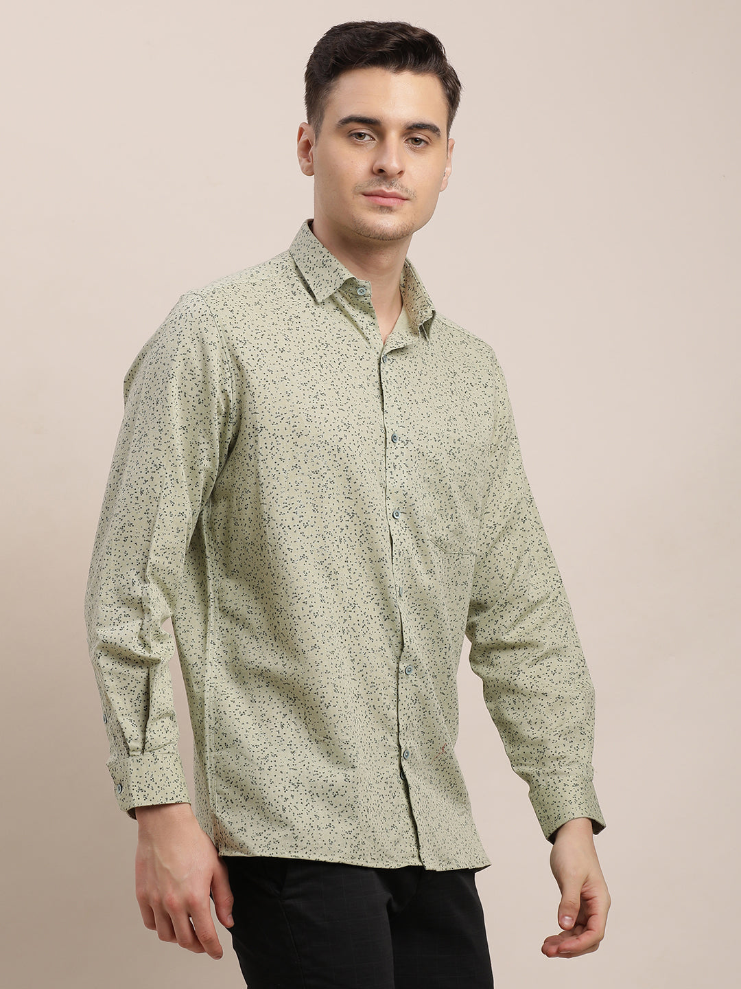 Cotton Linen Grey Printed Regular Fit Full Sleeve Formal Shirt