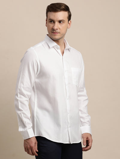 100% Cotton White Dobby Slim Fit Full Sleeve Formal Shirt