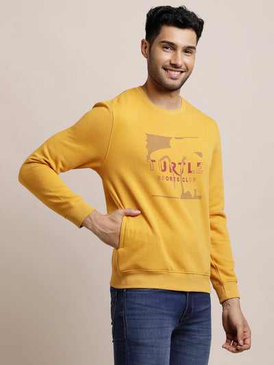 100% Cotton Yellow Plain Regular Fit Full Sleeve Casual Pullover