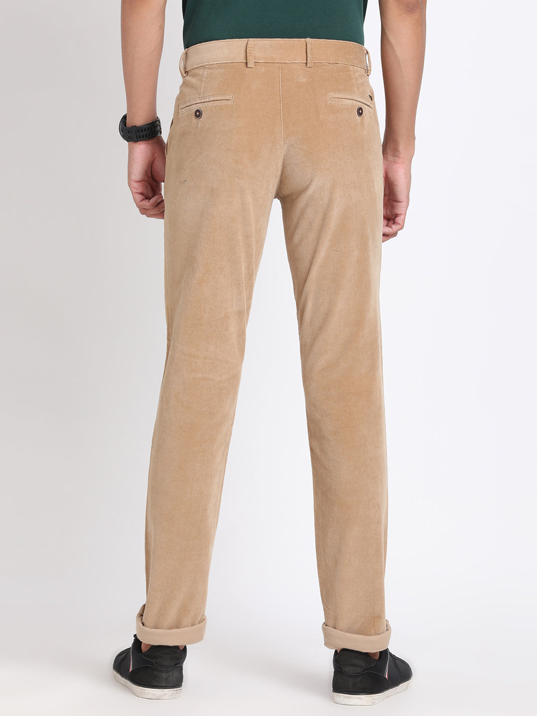 Cord Brown Plain Ultra Slim Fit Flat Front Casual Trouser