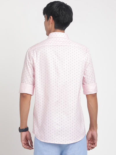 100% Cotton Light Pink Printed Slim Fit Full Sleeve Formal Shirt