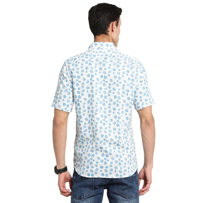 Excel Linen Blue Printed Full Sleeve Casual Shirt