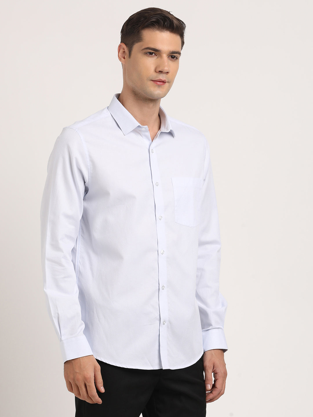 100% Cotton Light Blue Dobby Slim Fit Full Sleeve Formal Shirt