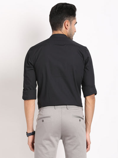 100% Cotton Black Plain Slim Fit Mandarin Collar Formal Shirt