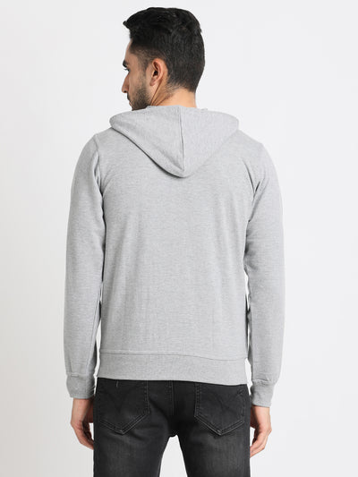 Essential Poly Cotton Grey Melange Plain Regular Fit Full Sleeve Casual Hooded Sweatshirt