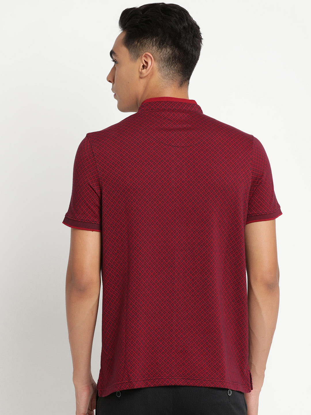 100% Cotton Maroon Dobby Polo Neck Half Sleeve Casual T-Shirt