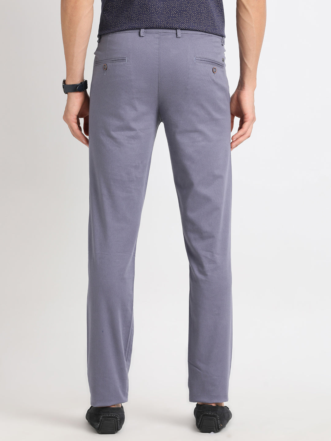 Cotton Stretch Grey Printed Ultra Slim Fit Flat Front Casual Trouser