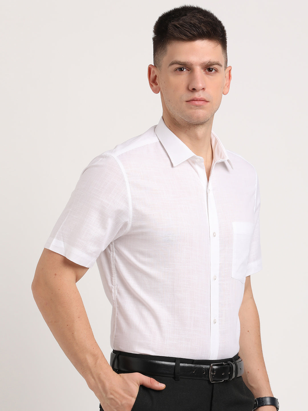 100% Cotton White Plain Slim Fit Half Sleeve Formal Shirt