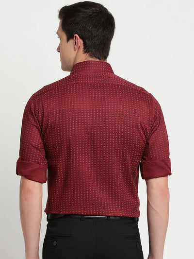 Cotton Tencel Maroon Printed Slim Fit Full Sleeve Formal Shirt