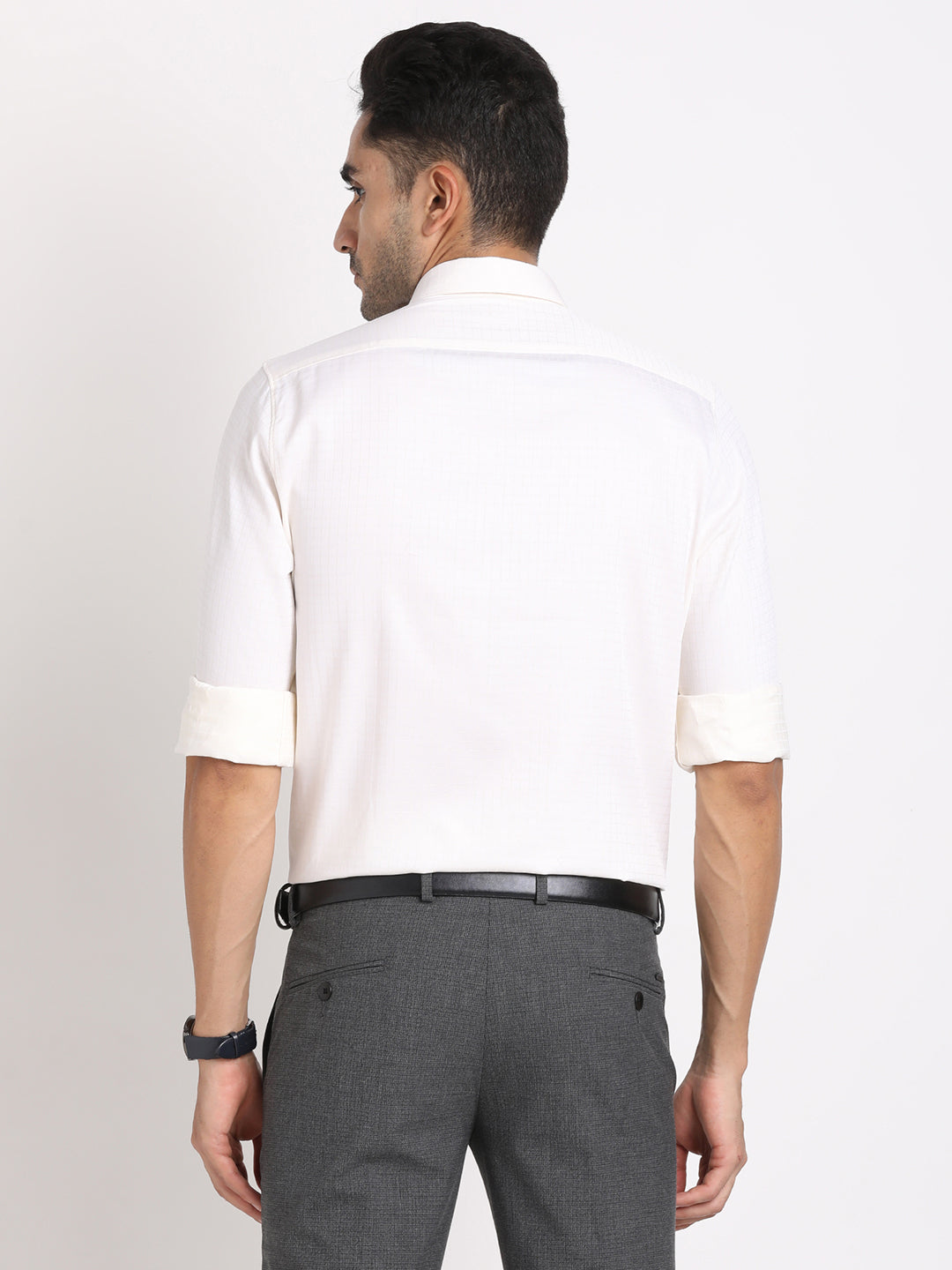 100% Cotton White Checkered Slim Fit Full Sleeve Formal Shirt