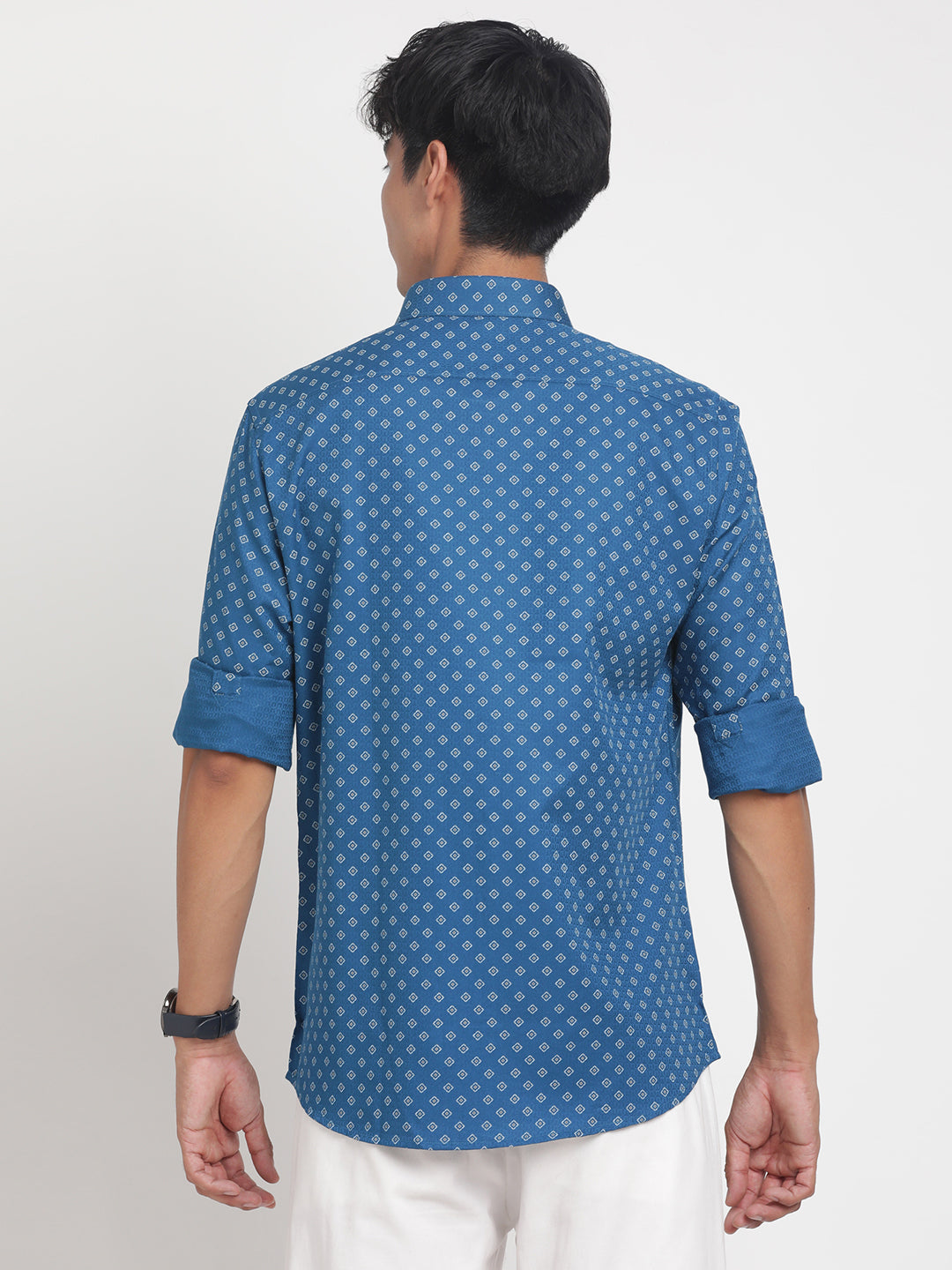 100% Cotton Blue Printed Slim Fit Full Sleeve Formal Shirt