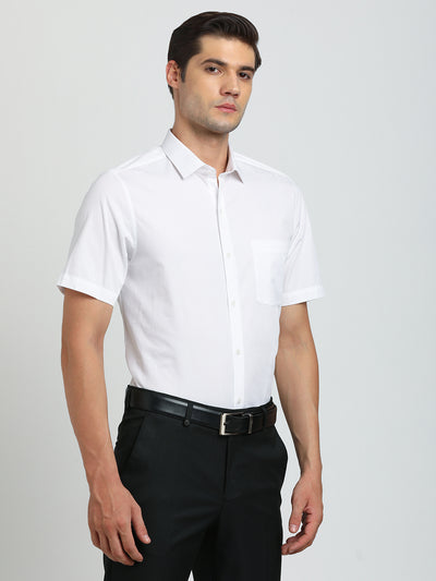 100% Cotton White Plain Slim Fit Half Sleeve Formal Shirt