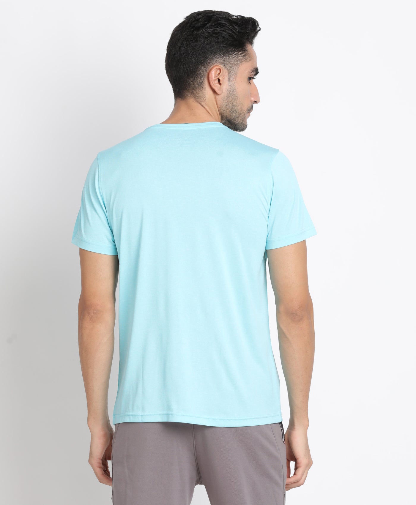 Polyester Sea Green Printed Crew Neck Half Sleeve Active Essential T-Shirt