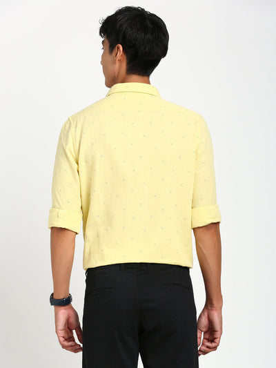 Cotton Linen Yellow Plain Slim Fit Full Sleeve Casual Shirt