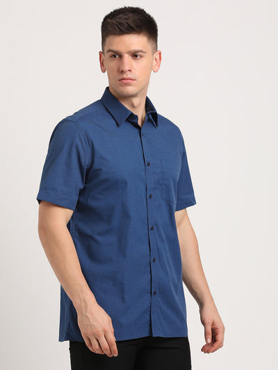 100% Cotton Navy Blue Plain Regular Fit Half Sleeve Formal Shirt