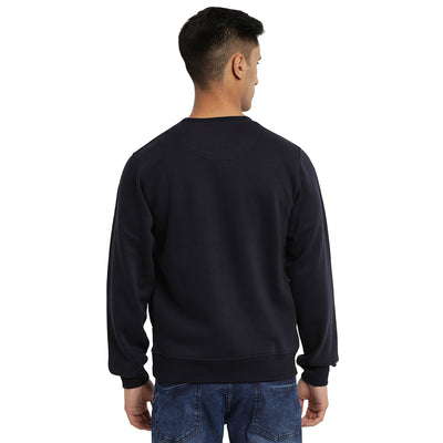 Turtle Men Navy Blue Solid Round Neck Sweatshirt