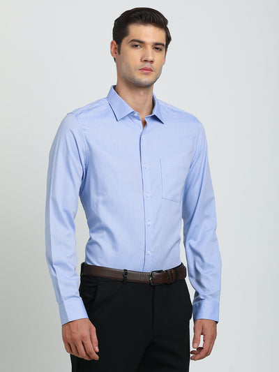 100% Cotton Sky Blue Striped Slim Fit Full Sleeve Formal Shirt